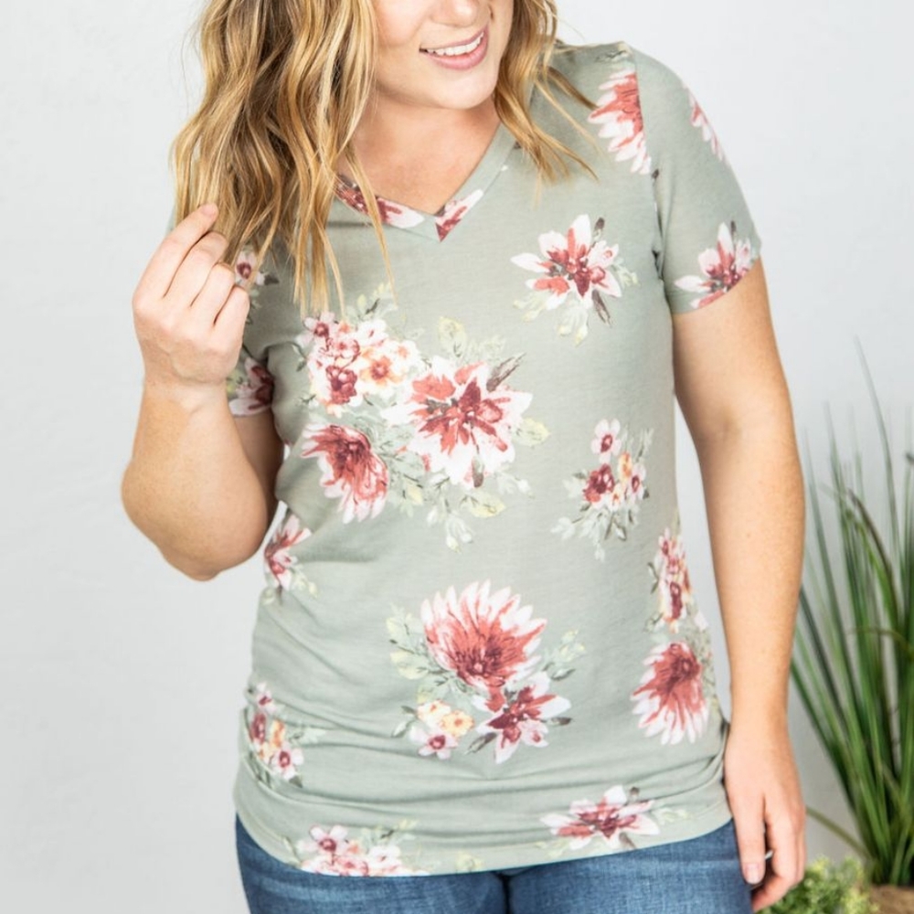 Sage Floral Top- CLEARANCE SALE